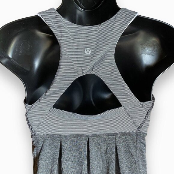 Lululemon Run Your Heart Out Tank Racerback Heathered Black White Microstripe 8 - Picture 6 of 14